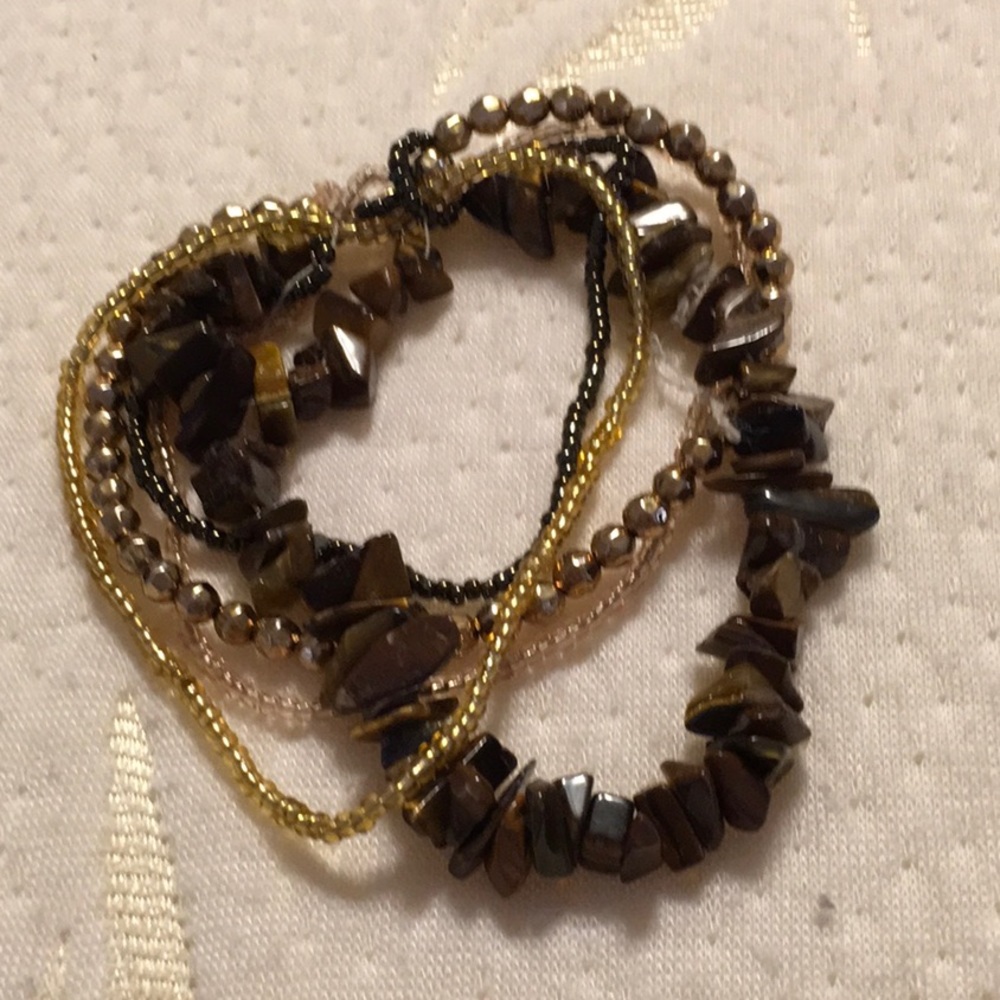 MultipleStrands StretchingBracelet,   beads,golden tones,gold,black,grays
